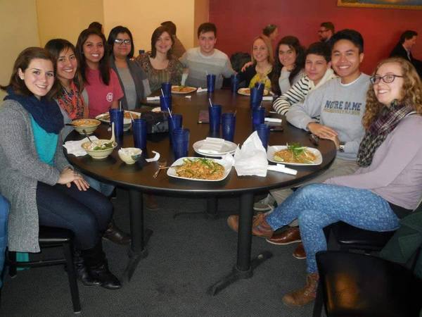 Students share a meal at Cambodian Thai