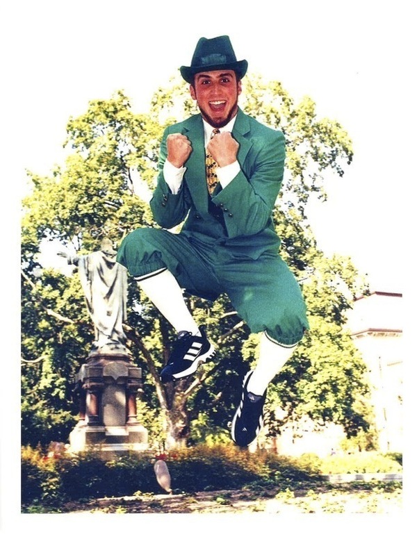 Professor Macaluso as Notre Dame leprechaun mascot.