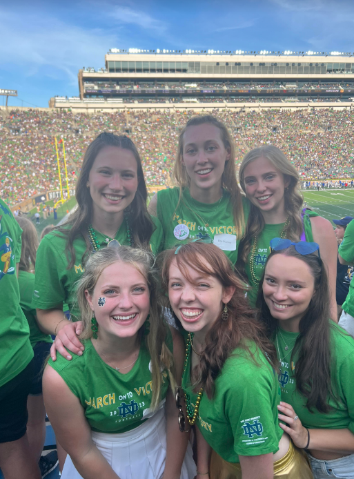 Meaghan Northrup poses with a group of friends at Notre Dame stadium.