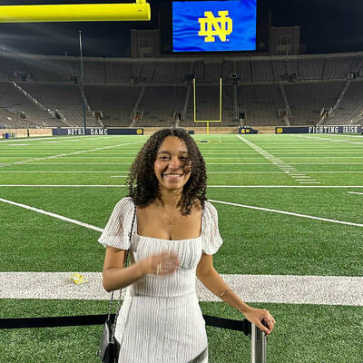 Juliana Dantas '24 on the Notre Dame football field