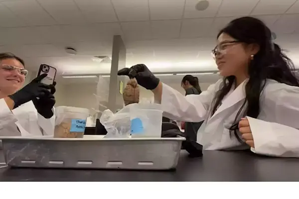 Saya and her friend in neuro lab dissecting sheep brains
